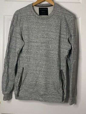 AllSaints Heather Gray Crewneck Sweatshirt with Zip Pockets #5